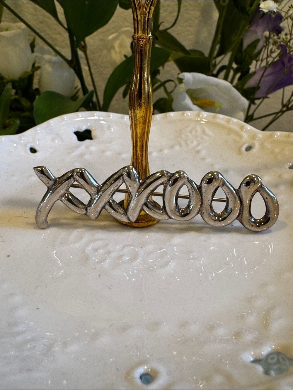 Silver Sterling 925 'XXXOOO’ Kisses and Hugs Brooch Pin Jewelry